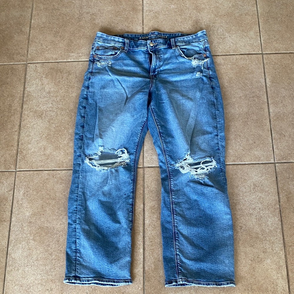 American Eagle Outfitters Relaxed Blue Distressed Jeans 16 Short